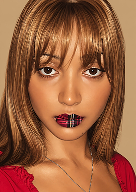 Portrait of Woman with Plaid Lips