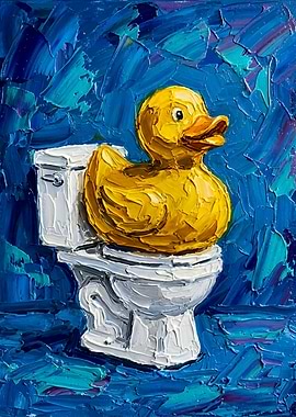 Rubber Duck Sitting on Toilet Painting