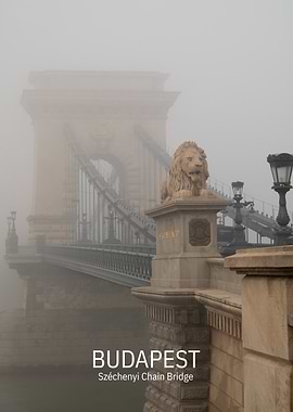 Foggy Széchenyi Chain Bridge in Budapest