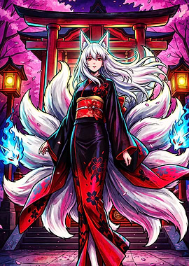 Kitsune Fox Girl Anime Shrine Art