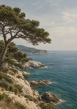 Coastal Pine Tree Overlooking Sea