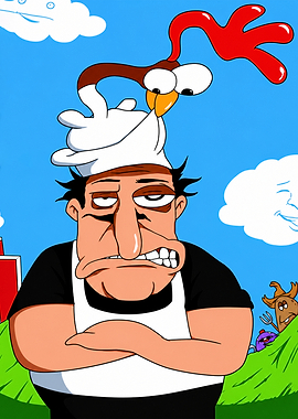Peppino Spaghetti and Chicken Cartoon Art