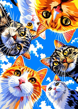 Five Cats Looking Down From Above