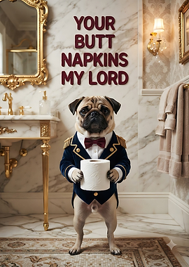Pug Butler Offering Toilet Paper