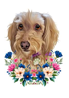Cute Dog Portrait with Floral Wreath