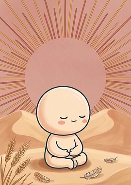 Cute Meditating Character in Desert