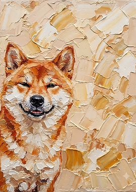 Impasto Oil Painting of Smiling Shiba