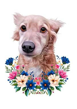 Portrait of a Dog with Flowers