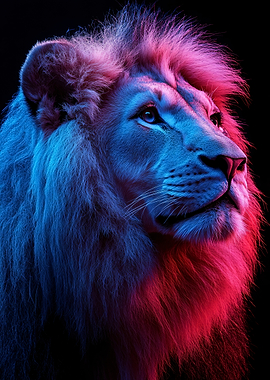 Neon Lit Lion Portrait