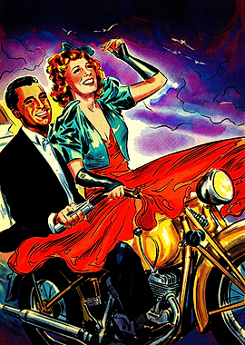 Vintage Couple Riding Motorcycle Illustration