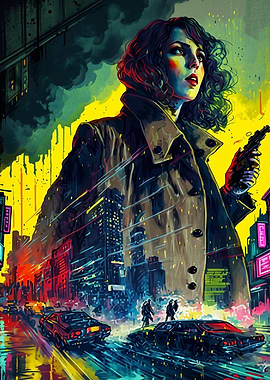 Cyberpunk Detective Noir Neon Poste