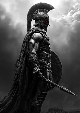 Spartan Warrior with Glowing Red Eyes