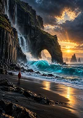 Lone Hiker at Dramatic Coastal Arch