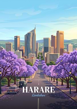 Harare Zimbabwe Cityscape Travel Poster