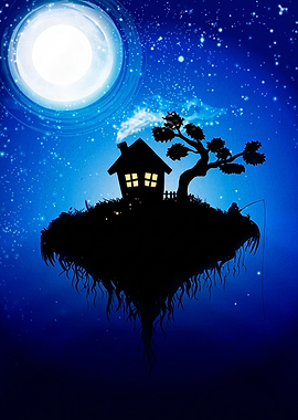 Floating Island House Fantasy Art