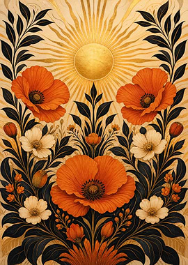 Art Nouveau Floral Sun Illustration