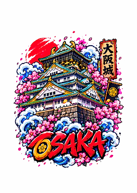 Osaka Castle Japanese Art Illustration