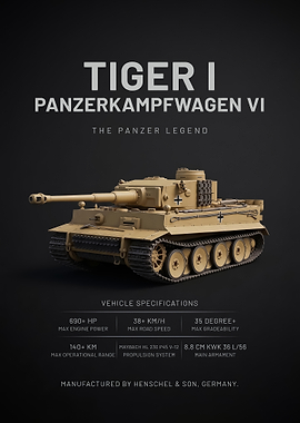 sleek Tiger I Panzerkampfwagen VI Technical Poster