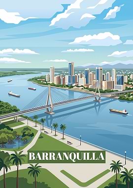 Barranquilla Cityscape Travel Poster