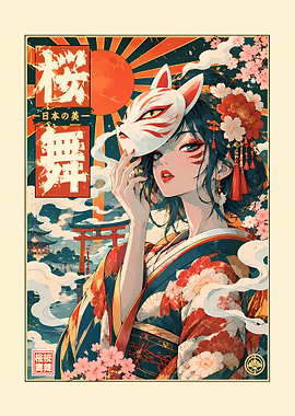 Anime Girl with Kitsune Mask