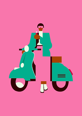 Minimalist Illustration of Person on Scooter