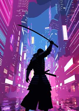 Cyberpunk Samurai in Neon City