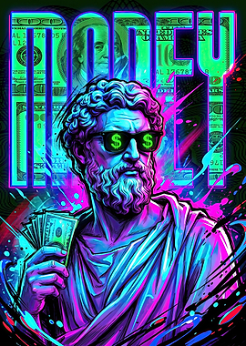 Neon Greek Statue Money Art