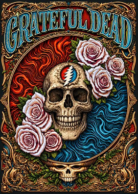 Grateful Dead Skull and Roses Poster