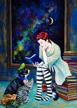 Cosmic Reading Fantasy Book Art