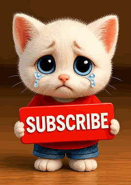 Crying Kitten Holding Subscribe Sign