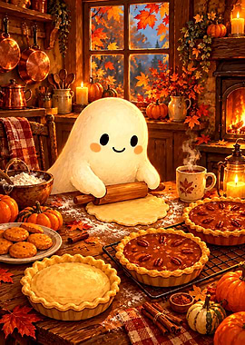 Cute Ghost Baking Autumn Pies
