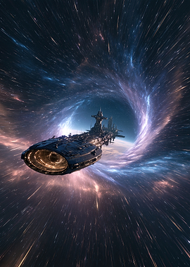 Spaceship Traveling Through Hyperspace Wormhole