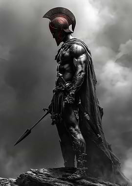 Spartan Warrior Standing on Rock