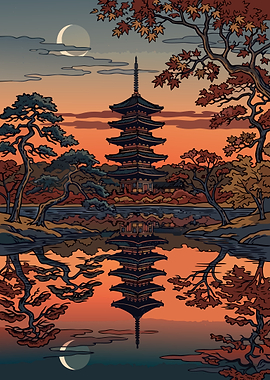 Kyoto Pagoda Autumn Sunset