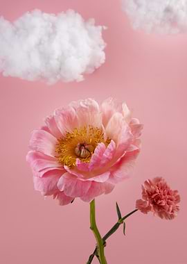 Pink Peony with Cotton Clouds