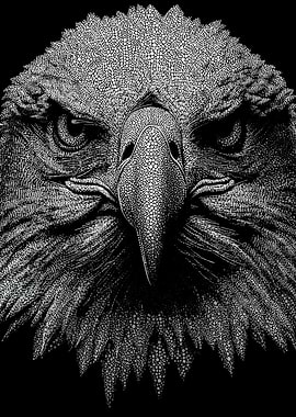 Intense Monochrome Eagle Portrait In Stipple Dotwork
