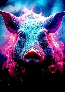 Neon Fire Pig Portrait