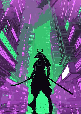 Cyberpunk Samurai in Neon City