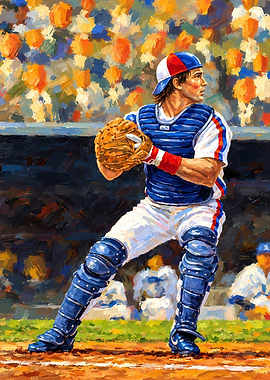 Impressionist Baseball Catcher Painting