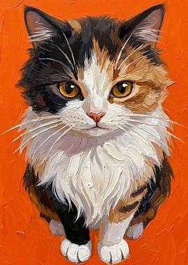 Oil Painting of a Calico Cat