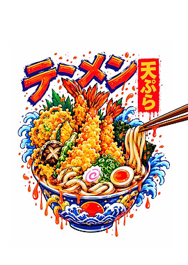 Vibrant Tempura Ramen Bowl Illustration