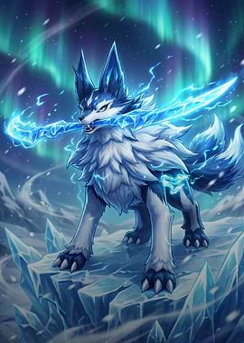 Aniimo Ice Wolf with Glowing Sword