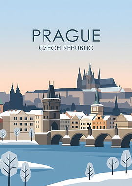 Minimalist Prague Winter Travel Poster