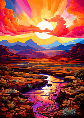 Vibrant Desert Sunset River Landscape
