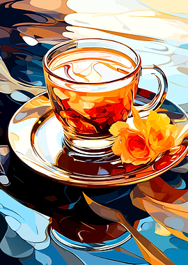Abstract Tea Cup with Yellow Flowers