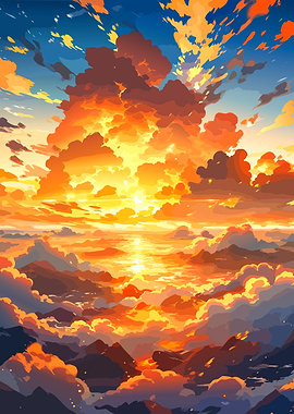 Vibrant Sunset Over Mountain Clouds
