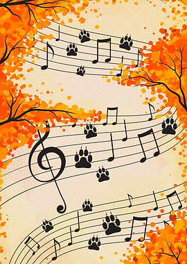 Autumn Musical Paw Print Composition