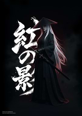 Shadow Samurai with Japanese Calligraphy