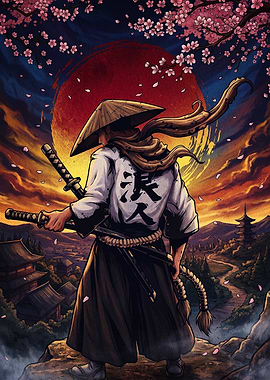 Samurai Warrior Under Cherry Blossoms