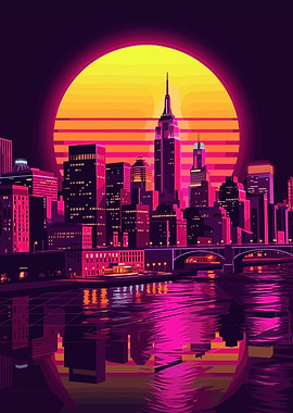 Synthwave New York City Skyline
